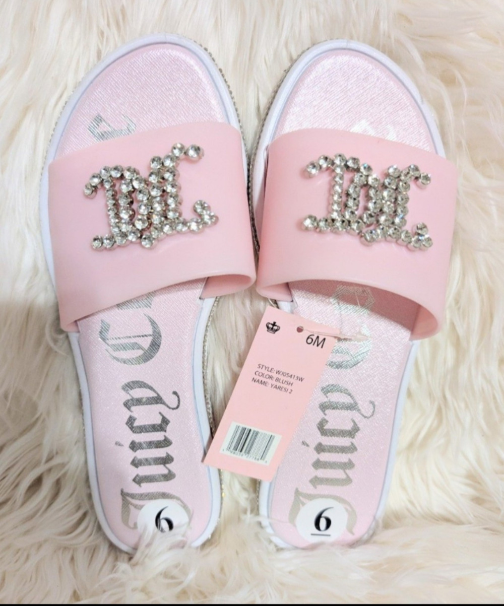 Juicy Couture Yaresi 2 Rhinestone Blush Slide Sandals